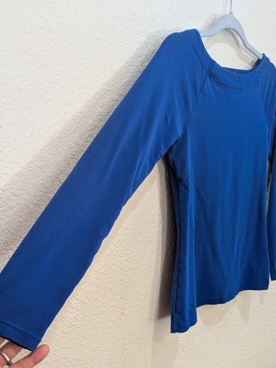 Lauren Ralph Lauren Blue Long Sleeve Top Women’s Small Cotton Stretch Casual - Picture 3 of 12